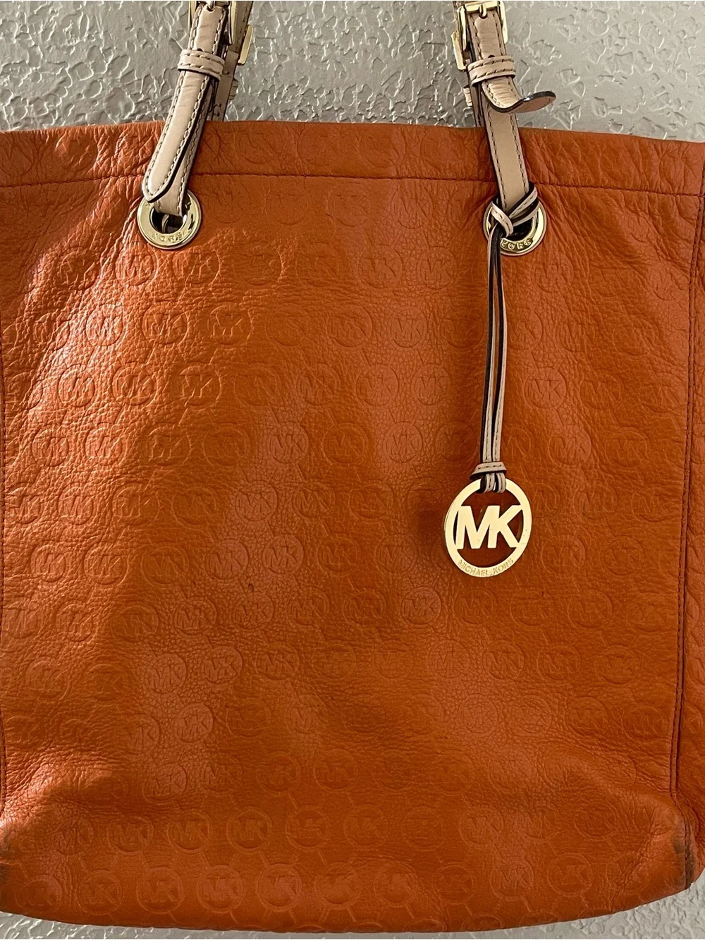 Michael Kors Burnt Orange Leather Tote with Gold MK Charm